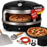 Gas Pizzaofen mit automatischem Drehteller, Outdoor Pizza Ofen bis 400 Grad, Pizza Oven mit USB C Anschluss, Steinofen Cordierit Pizzastein, 6,0 kW Gasbrenner, Komplettset Pizzaschaufel, Thermometer
