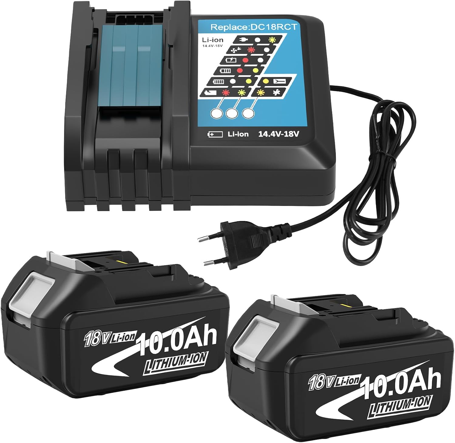 2Stück 10.0Ah 18V für Makita Akku 18V LXT + 3A Schnellladegerät DC18RCT