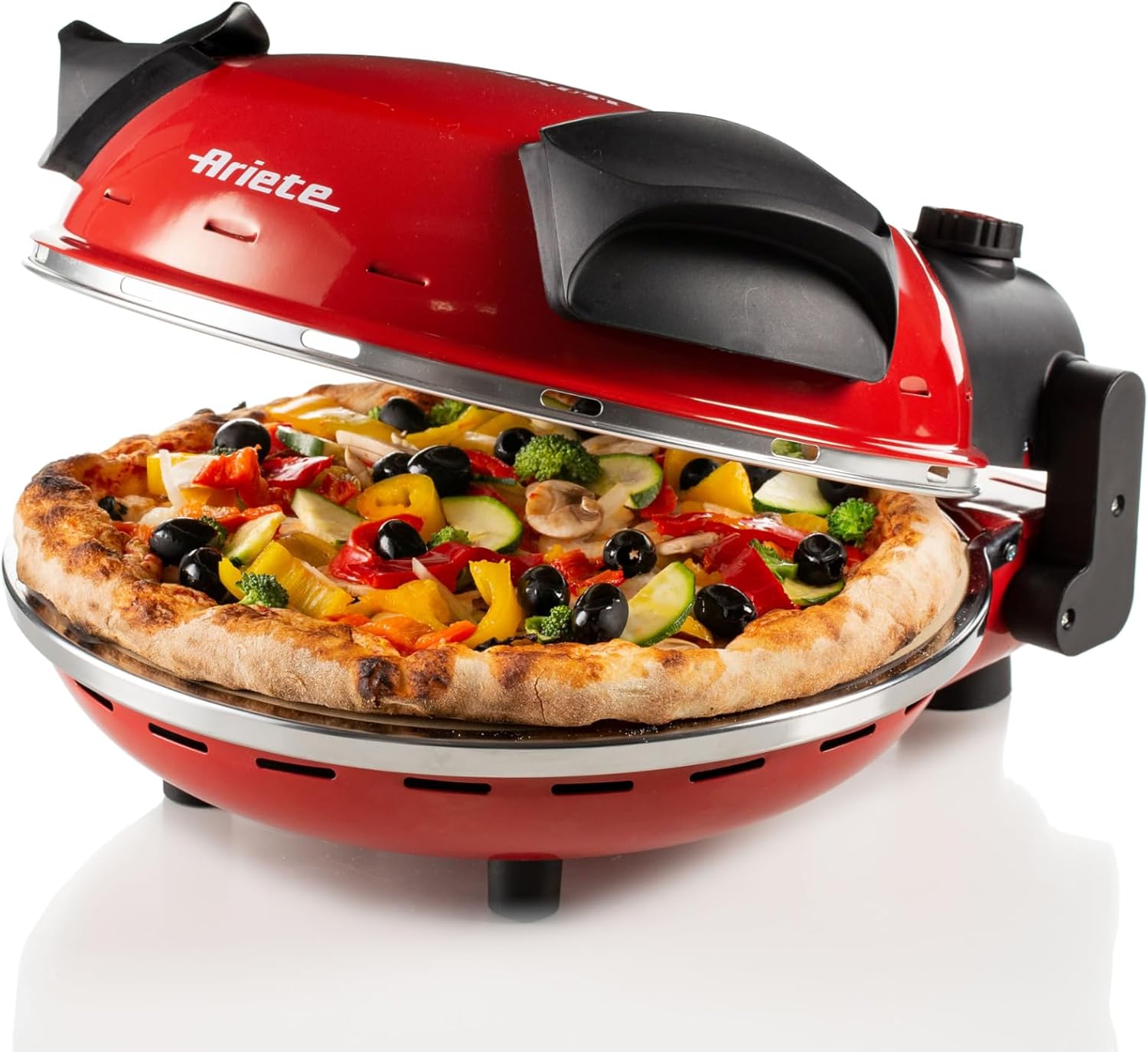 Ariete Pizzaofen 909, 4-Minuten-Pizza, Pizzaofen mit 5 Garstufen, Feuerfeste Platte zum Wiederaufwärmen, Holzbrettchen im Lieferumfang Enthalten, Max. Temperatur 400°C, 1200W, Rot 2 Ariete Pizzaofen 909, 4-Minuten-Pizza, Pizzaofen mit 5 Garstufen, Feuerfeste Platte zum Wiederaufwärmen, Holzbrettchen im Lieferumfang Enthalten, Max. Temperatur 400°C, 1200W, Rot – Bild 2