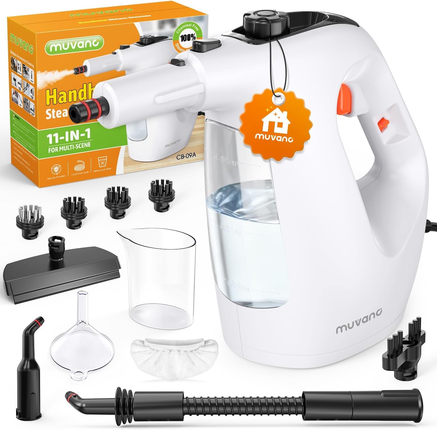 Dampfreiniger Handgerät, 1500W Dampfreiniger für Alles, Steam Cleaner mit 10 Sek. Schnellaufheizung, Handdampfreiniger mit 450 ml Wassertank & 11-in-1 Zubehör für Küche, Bad, Fenster & Auto