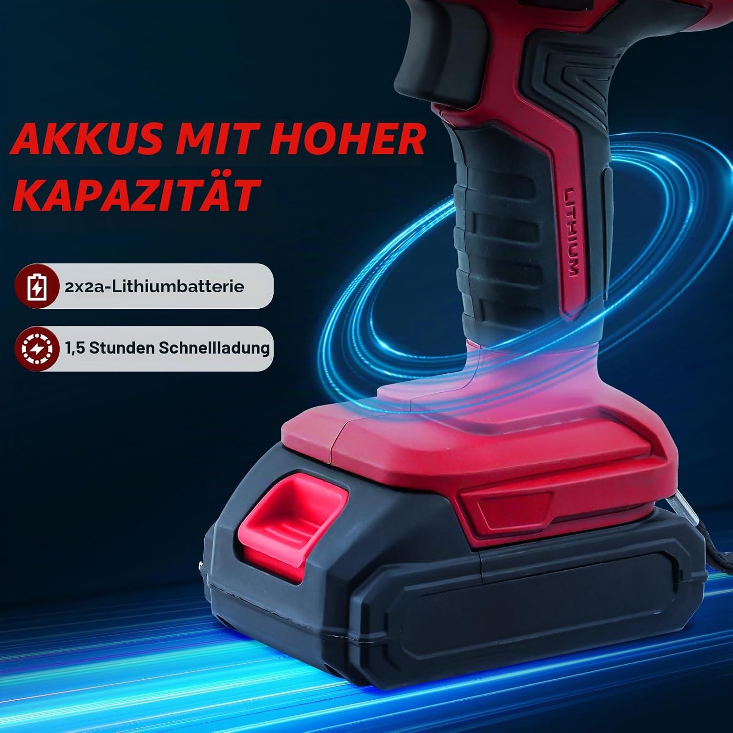 Akku-Säbelsäge, 21V Bürstenlose Reciprosäge mit 2x2,0Ah Akkus und 8 Sägeblättern, 0-4000 RPM Variable Geschwindigkeit, Vibrationsarme Elektrosäge für Holz, Metall, PVC und Astschnitt - Rot 5 Akku-Säbelsäge, 21V Bürstenlose Reciprosäge mit 2x2,0Ah Akkus und 8 Sägeblättern, 0-4000 RPM Variable Geschwindigkeit, Vibrationsarme Elektrosäge für Holz, Metall, PVC und Astschnitt - Rot – Bild 5