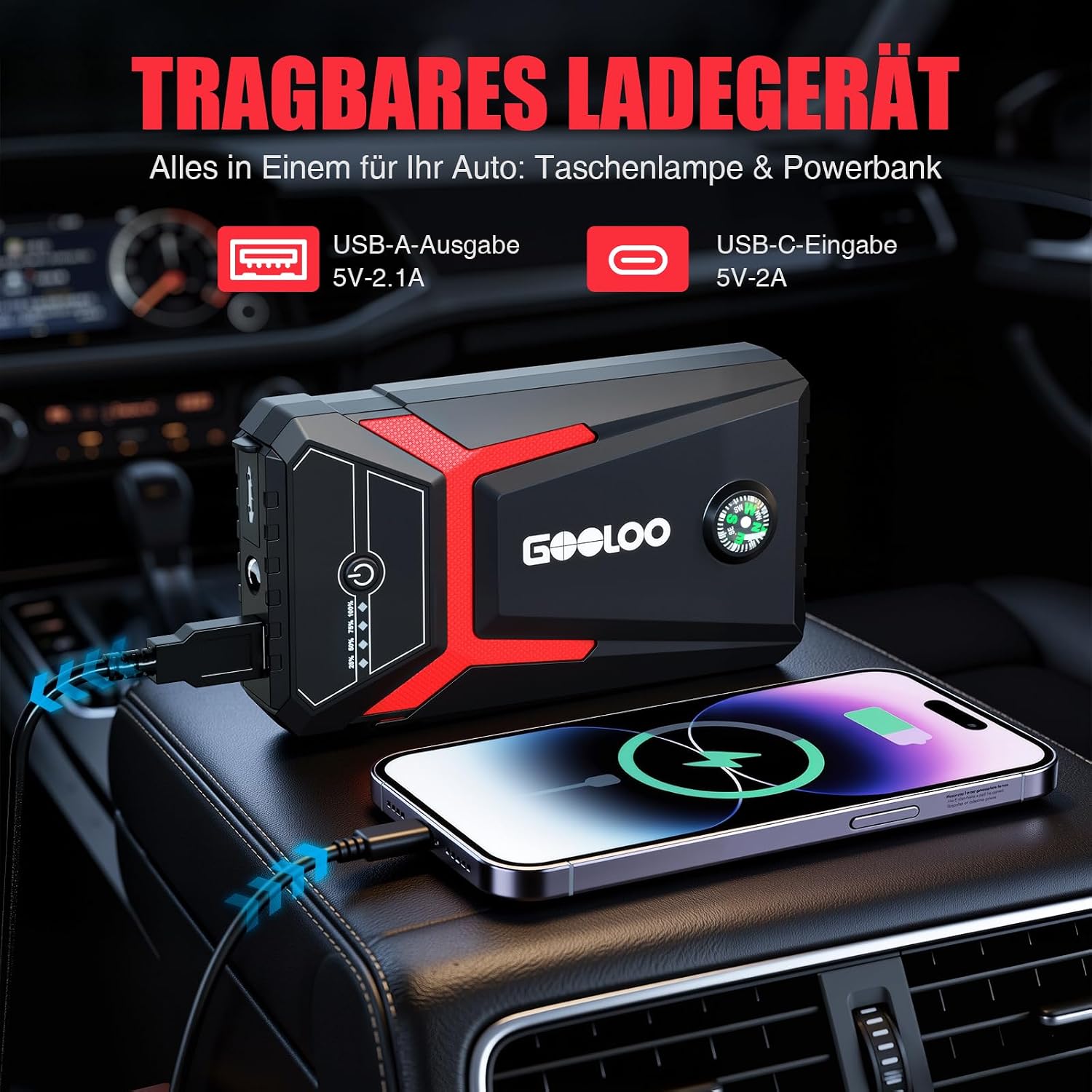 GOOLOO GE1500 Starthilfe Powerbank, 1500A Spitze Starthilfe, Supersafe 12V 5 GOOLOO GE1500 Starthilfe Powerbank, 1500A Spitze Starthilfe, Supersafe 12V – Bild 5