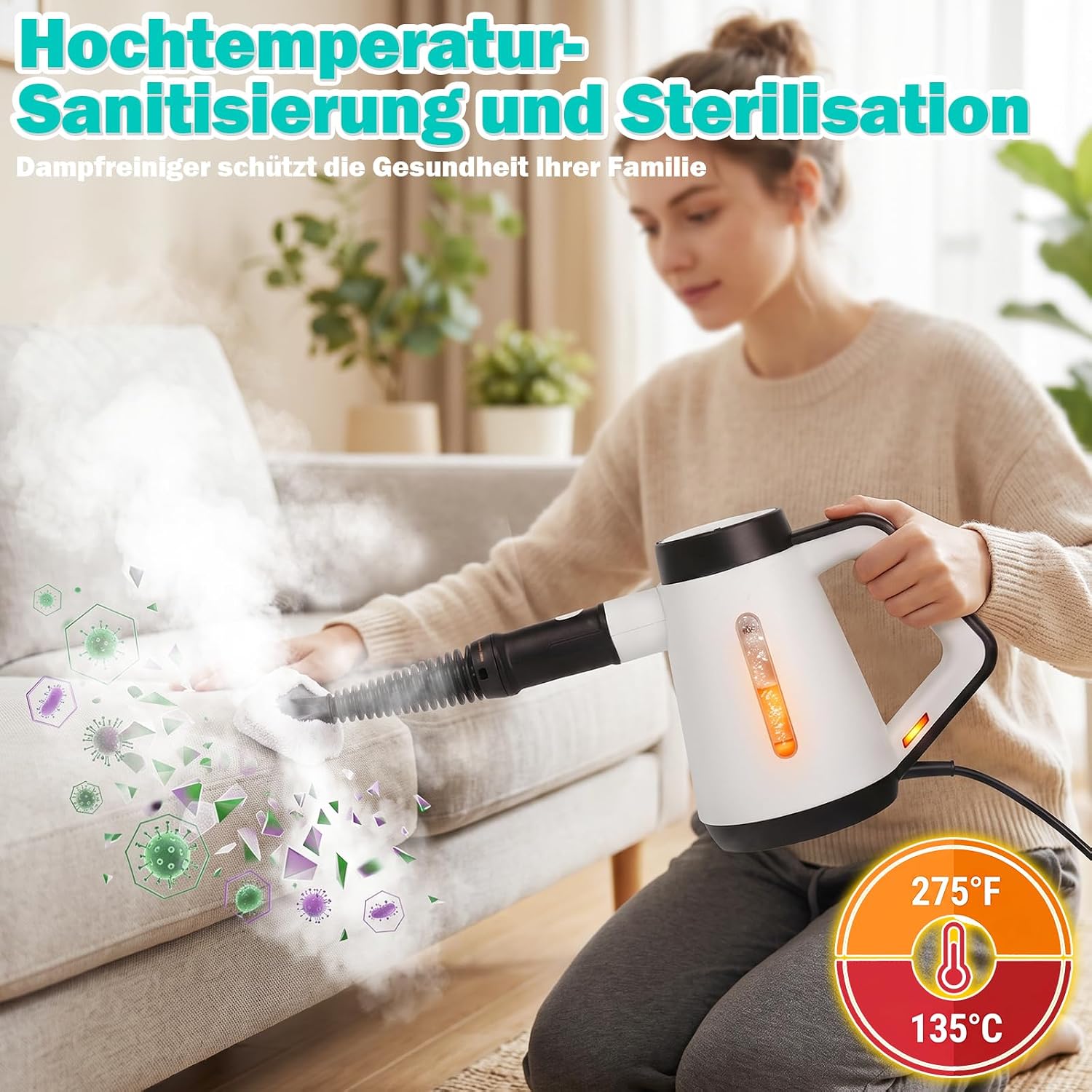 Fippesax Handdampfreiniger 1200W, 15s Schnellheizung, 400ml Tank, 9-teiliges Zubehör, chemikalienfrei 3 Fippesax Handdampfreiniger 1200W, 15s Schnellheizung, 400ml Tank, 9-teiliges Zubehör, chemikalienfrei – Bild 3