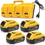 4er-Pack Ersatz für Dewalt Akku 18V 5.5Ah + Ladegerät DCB104