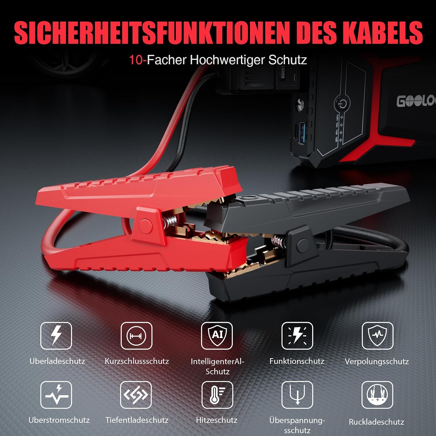 GOOLOO GE1500 Starthilfe Powerbank, 1500A Spitze Starthilfe, Supersafe 12V 4 GOOLOO GE1500 Starthilfe Powerbank, 1500A Spitze Starthilfe, Supersafe 12V – Bild 4