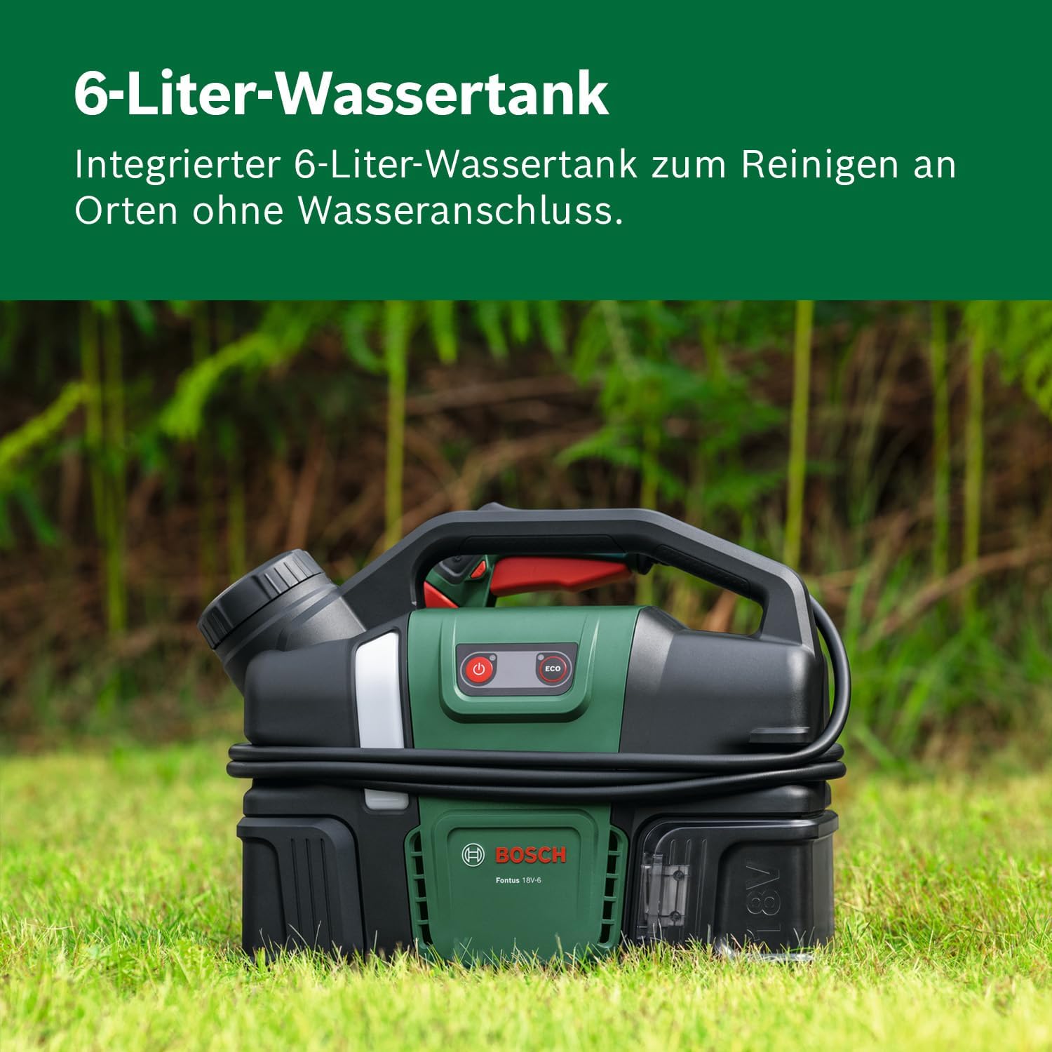 Bosch Akku-Druckreiniger Fontus 18V-6 für Fahrräder (mobil, mini, 6-Liter-Wassertank, 8 Druckstufen, Aufbewahrung für Schlauch und Pistole, onhe Akku) 5 Bosch Akku-Druckreiniger Fontus 18V-6 für Fahrräder (mobil, mini, 6-Liter-Wassertank, 8 Druckstufen, Aufbewahrung für Schlauch und Pistole, onhe Akku) – Bild 5