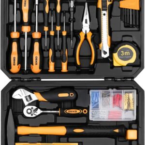DEKO 138-teiliger WerkzeugSet,Universal DIY Handwerkzeuge Haushalts-Werkzeugkoffer mit Aufbewahrungskoffer aus Kunststoff für Damen oder Herren
