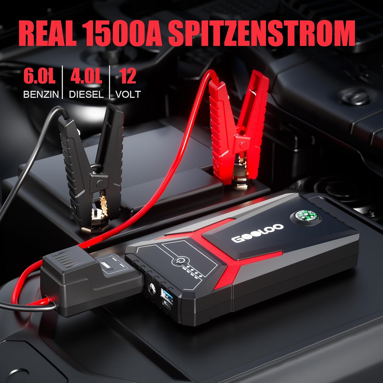 GOOLOO GE1500 Starthilfe Powerbank, 1500A Spitze Starthilfe, Supersafe 12V 2 GOOLOO GE1500 Starthilfe Powerbank, 1500A Spitze Starthilfe, Supersafe 12V – Bild 2