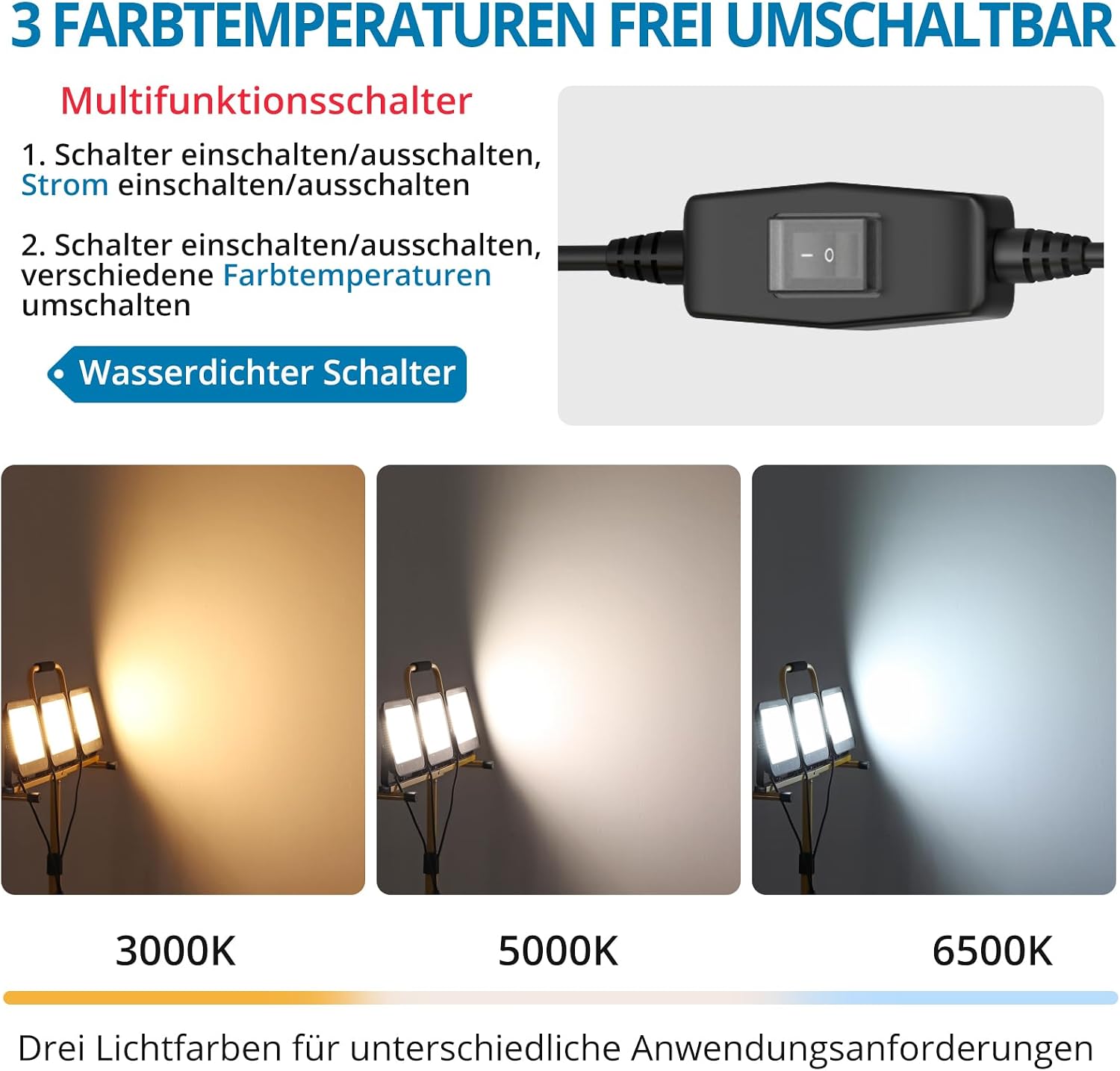 AUTOUTLET Baustrahler LED mit Stativ 300W, 3 Farbtemperaturmodi & 5M Kabel 2 AUTOUTLET Baustrahler LED mit Stativ 300W, 3 Farbtemperaturmodi & 5M Kabel – Bild 2