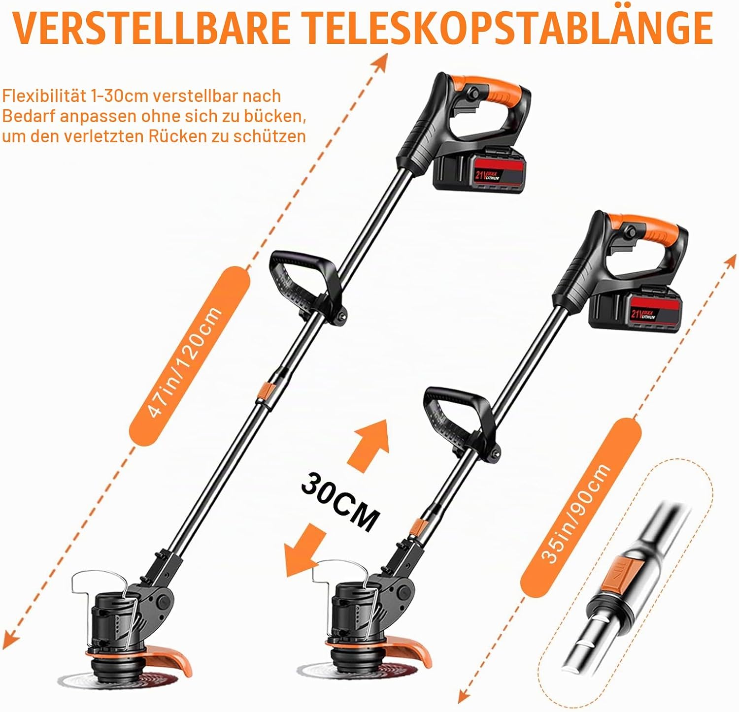 Rasentrimmer mit Akku und Messern 21V Freischneider mit 2*2.0 Ah Akkus und Ladegerät 3 in1 Elektrischer Rasenkantenschneider ohne Kabel Verstellbarer Griff Akku Trimmer für Höfe Garden Trimmen Schwarz 5 Rasentrimmer mit Akku und Messern 21V Freischneider mit 2*2.0 Ah Akkus und Ladegerät 3 in1 Elektrischer Rasenkantenschneider ohne Kabel Verstellbarer Griff Akku Trimmer für Höfe Garden Trimmen Schwarz – Bild 5