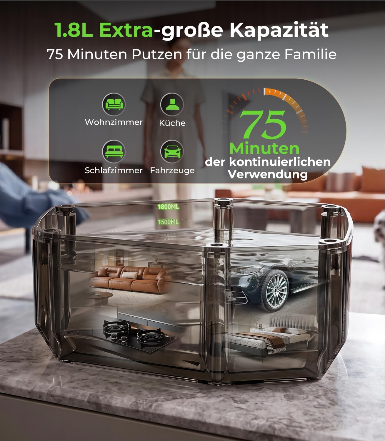 20-IN-1 Dampfreiniger Handgerät【100% Kühler & Akkufreier Griff–Neueste NH Labor-Technik】【99,99% Keimreduktion–SPJ Spitzentechnik】Dampfreiniger für Alles, Steam Cleaner für Fußboden, Sofa (Grün) 5 20-IN-1 Dampfreiniger Handgerät【100% Kühler & Akkufreier Griff–Neueste NH Labor-Technik】【99,99% Keimreduktion–SPJ Spitzentechnik】Dampfreiniger für Alles, Steam Cleaner für Fußboden, Sofa (Grün) – Bild 5