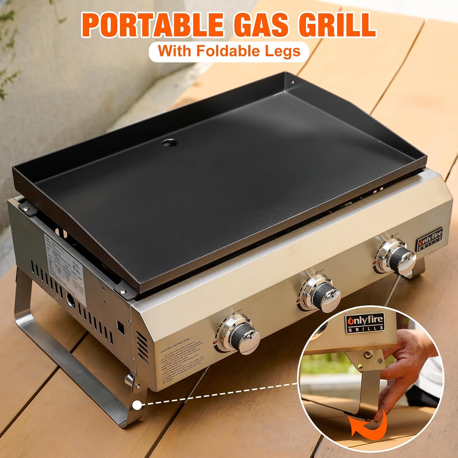 onlyfire 3-Brenner Tischgasgrill, Edelstahl Plancha Gasgrill 5 onlyfire 3-Brenner Tischgasgrill, Edelstahl Plancha Gasgrill – Bild 5