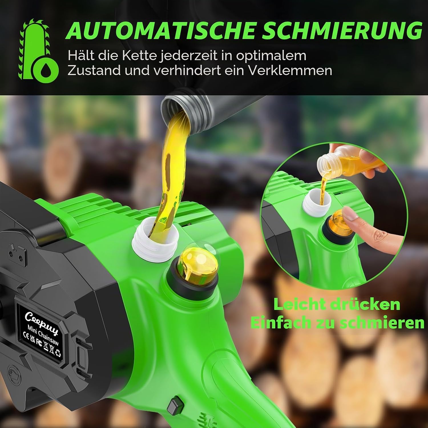 CEEPUY 6 Zoll Mini Akku-Kettensäge 2 x 4000 mAh elektrische Säge zum Beschneiden mit Ölpumpe, Handkettensäge zum Schneiden von Holz und Gärten 5 CEEPUY 6 Zoll Mini Akku-Kettensäge 2 x 4000 mAh elektrische Säge zum Beschneiden mit Ölpumpe, Handkettensäge zum Schneiden von Holz und Gärten – Bild 5