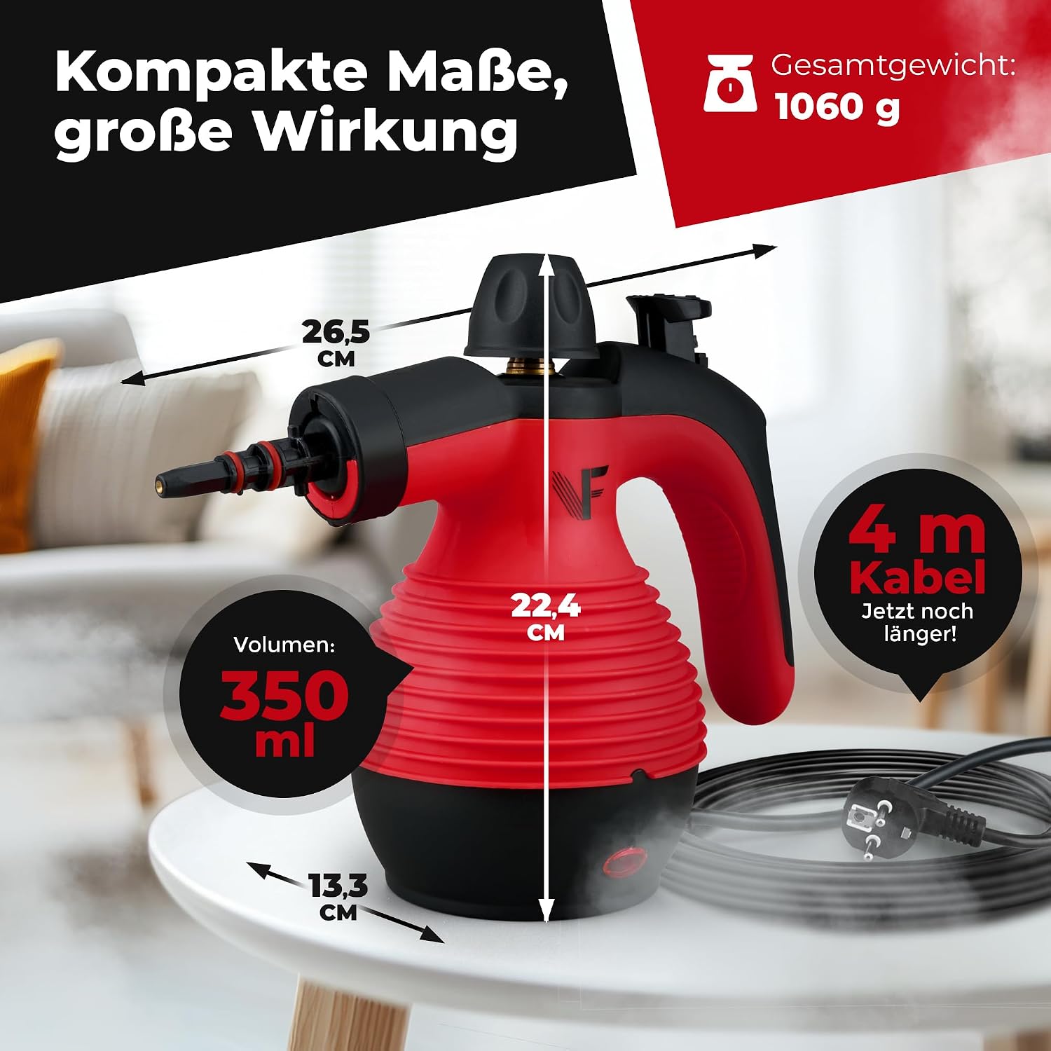 Neighbour's Friend® Dampfreiniger Neues Modell – Leistungsstarker Hand Steam Cleaner, 3,5 Bar Druck, 4m Kabel, 350ml Tank I Handdampfreiniger für Auto, Werkstatt, Haushalt & Fensterreinigung 2 Neighbour's Friend® Dampfreiniger Neues Modell – Leistungsstarker Hand Steam Cleaner, 3,5 Bar Druck, 4m Kabel, 350ml Tank I Handdampfreiniger für Auto, Werkstatt, Haushalt & Fensterreinigung – Bild 2