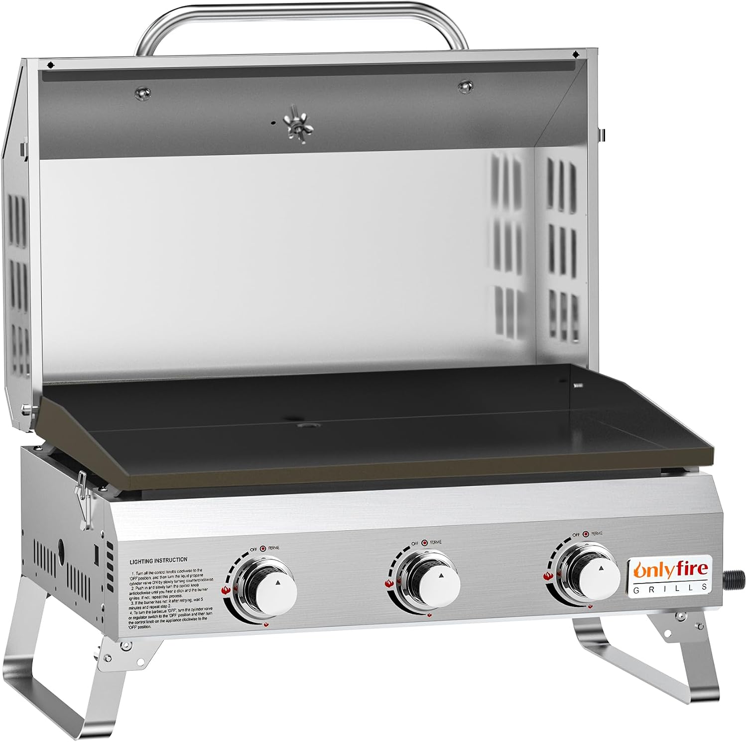 Onlyfire Tischgasgrill mit 3 Brenner | Edelstahl Plancha Gasgrill | mit Deckel, Grillplatte, Thermometer | Grillfläche 57 x 36 cm | Keramische Lackbeschichtung | BBQ Camping | Tragbarer Balkongrill 1 Onlyfire Tischgasgrill mit 3 Brenner | Edelstahl Plancha Gasgrill | mit Deckel, Grillplatte, Thermometer | Grillfläche 57 x 36 cm | Keramische Lackbeschichtung | BBQ Camping | Tragbarer Balkongrill