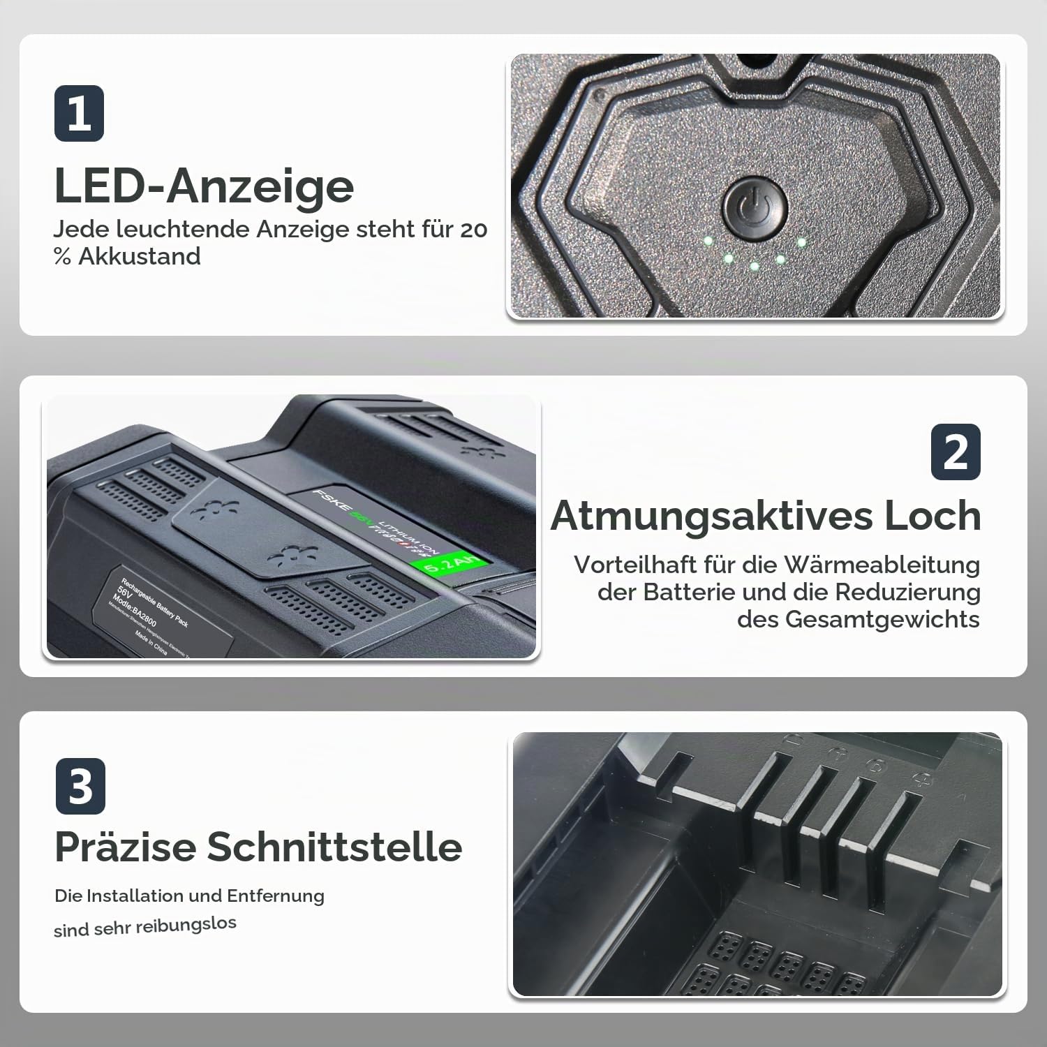 56V 5,2Ah Li-Ion Ersatzakku BA2800 für EGO 56V Akku BA1400T BA2800T BA4200 BA4200T 3 56V 5,2Ah Li-Ion Ersatzakku BA2800 für EGO 56V Akku BA1400T BA2800T BA4200 BA4200T – Bild 3