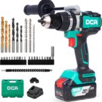 DCA Akku-Schlagbohrschrauber-Set 18V 120Nm, Bürstenloser Schlagbohrmaschine mit 1x4,0Ah Akku, 24+1+1 Drehmomentstufen Schlagbohrer (zum Bohren, Schrauben, Schlagbohren, 13mm Bohrfutter,