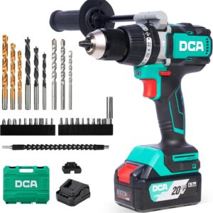 DCA Akku-Schlagbohrschrauber-Set 18V 120Nm, Bürstenloser Schlagbohrmaschine mit 1x4,0Ah Akku, 24+1+1 Drehmomentstufen Schlagbohrer (zum Bohren, Schrauben, Schlagbohren, 13mm Bohrfutter,