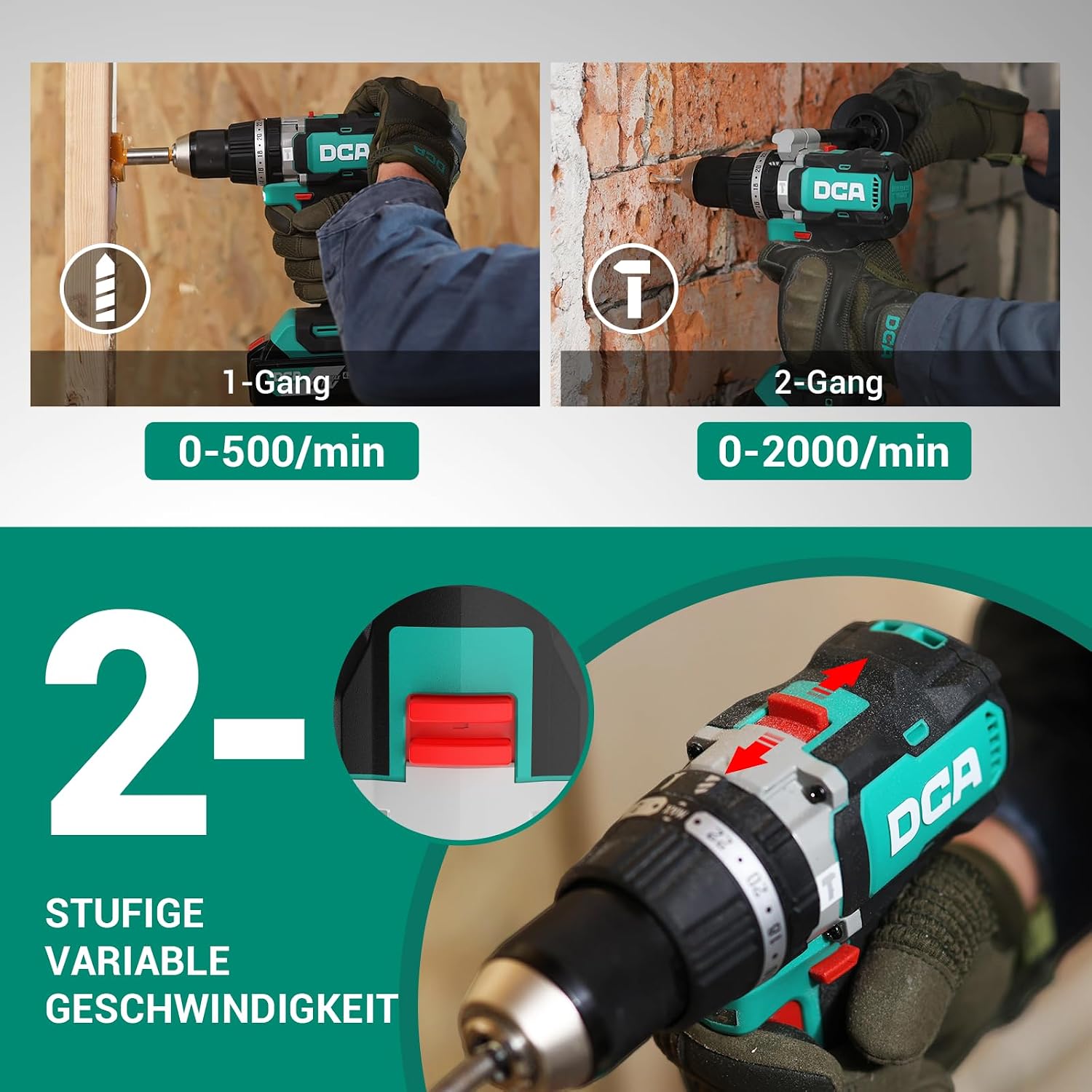 DCA Akku-Schlagbohrschrauber-Set 18V 120Nm, Bürstenloser Schlagbohrmaschine mit 1x4,0Ah Akku, 24+1+1 Drehmomentstufen Schlagbohrer (zum Bohren, Schrauben, Schlagbohren, 13mm Bohrfutter, 4 DCA Akku-Schlagbohrschrauber-Set 18V 120Nm, Bürstenloser Schlagbohrmaschine mit 1x4,0Ah Akku, 24+1+1 Drehmomentstufen Schlagbohrer (zum Bohren, Schrauben, Schlagbohren, 13mm Bohrfutter, – Bild 4