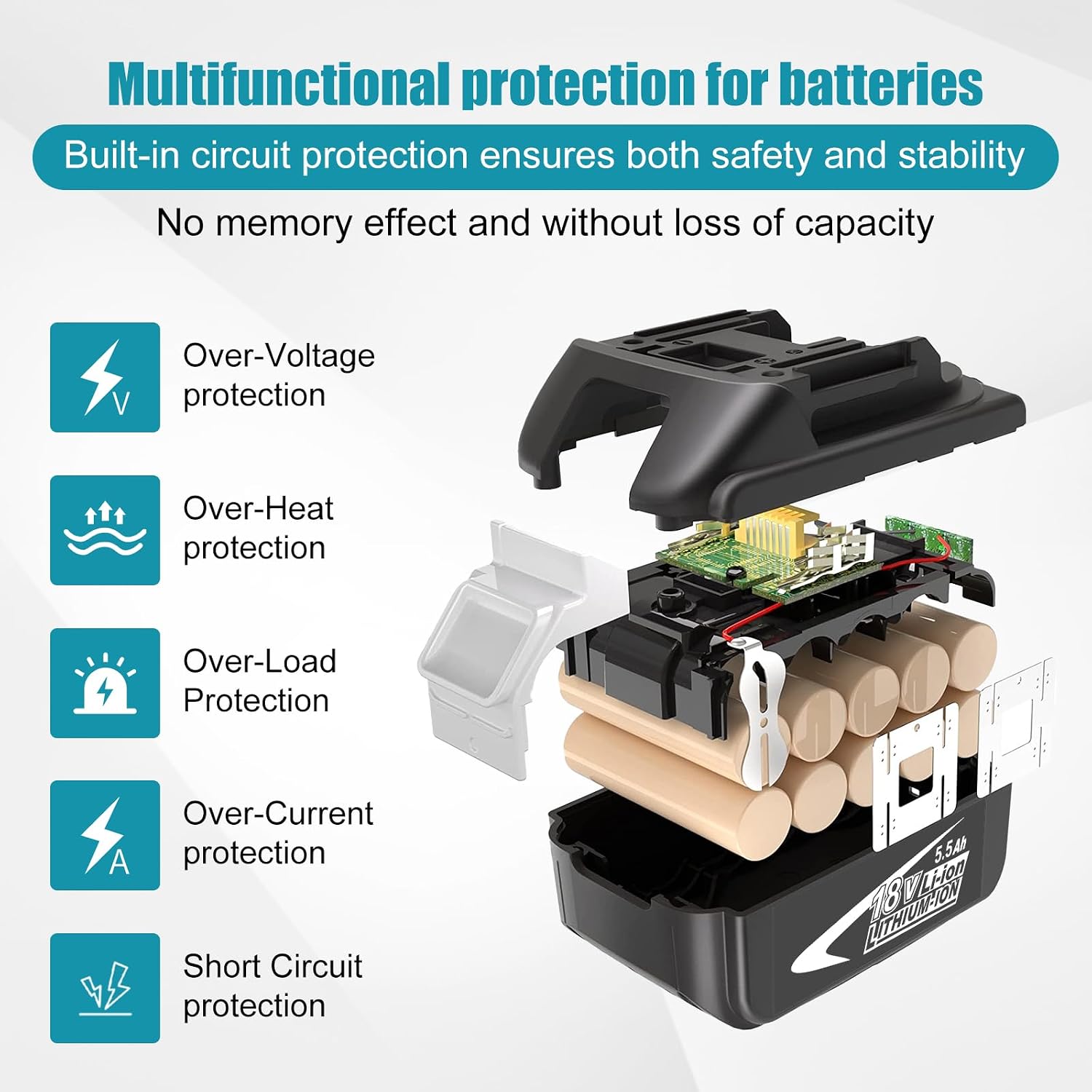 2pcs 5500mAh kompatibel für Makita akku 18V 5.5Ah BL1860B BL1850B BL1850 BL1840 BL1830 BL1860 BL1860B mit LED Indikator 4 2pcs 5500mAh kompatibel für Makita akku 18V 5.5Ah BL1860B BL1850B BL1850 BL1840 BL1830 BL1860 BL1860B mit LED Indikator – Bild 4