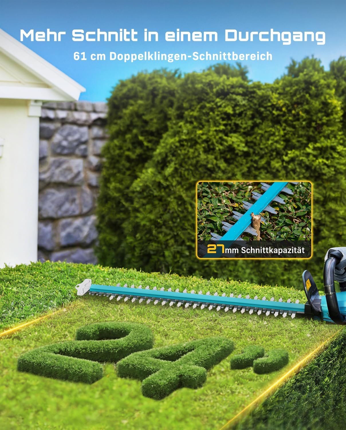 SEESII 40V Heckenschere Akku, 61 cm Doppelmesser, 27 mm Schnittstärke 2 SEESII 40V Heckenschere Akku, 61 cm Doppelmesser, 27 mm Schnittstärke – Bild 2