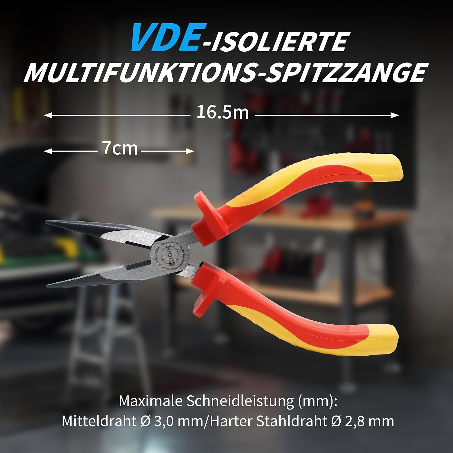 CCLIFE VDE Spitzzange 160mm, feine Spitze, 1000V, Cr-V Stahl, mit Schneide 3 CCLIFE VDE Spitzzange 160mm, feine Spitze, 1000V, Cr-V Stahl, mit Schneide – Bild 3