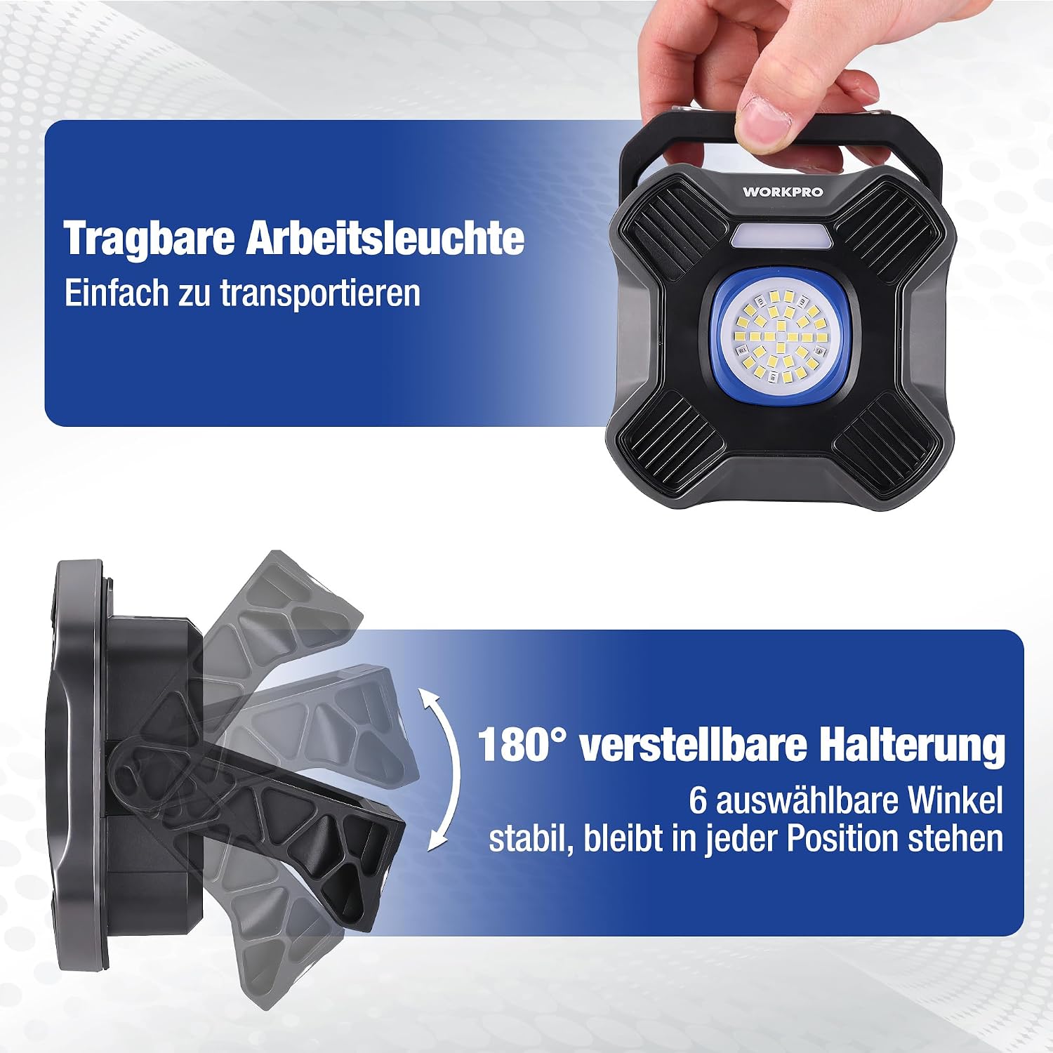 WORKPRO Akku LED Arbeitsleuchte 2000lm, 5 Lichtmodi, Magnetfuß 4 WORKPRO Akku LED Arbeitsleuchte 2000lm, 5 Lichtmodi, Magnetfuß – Bild 4