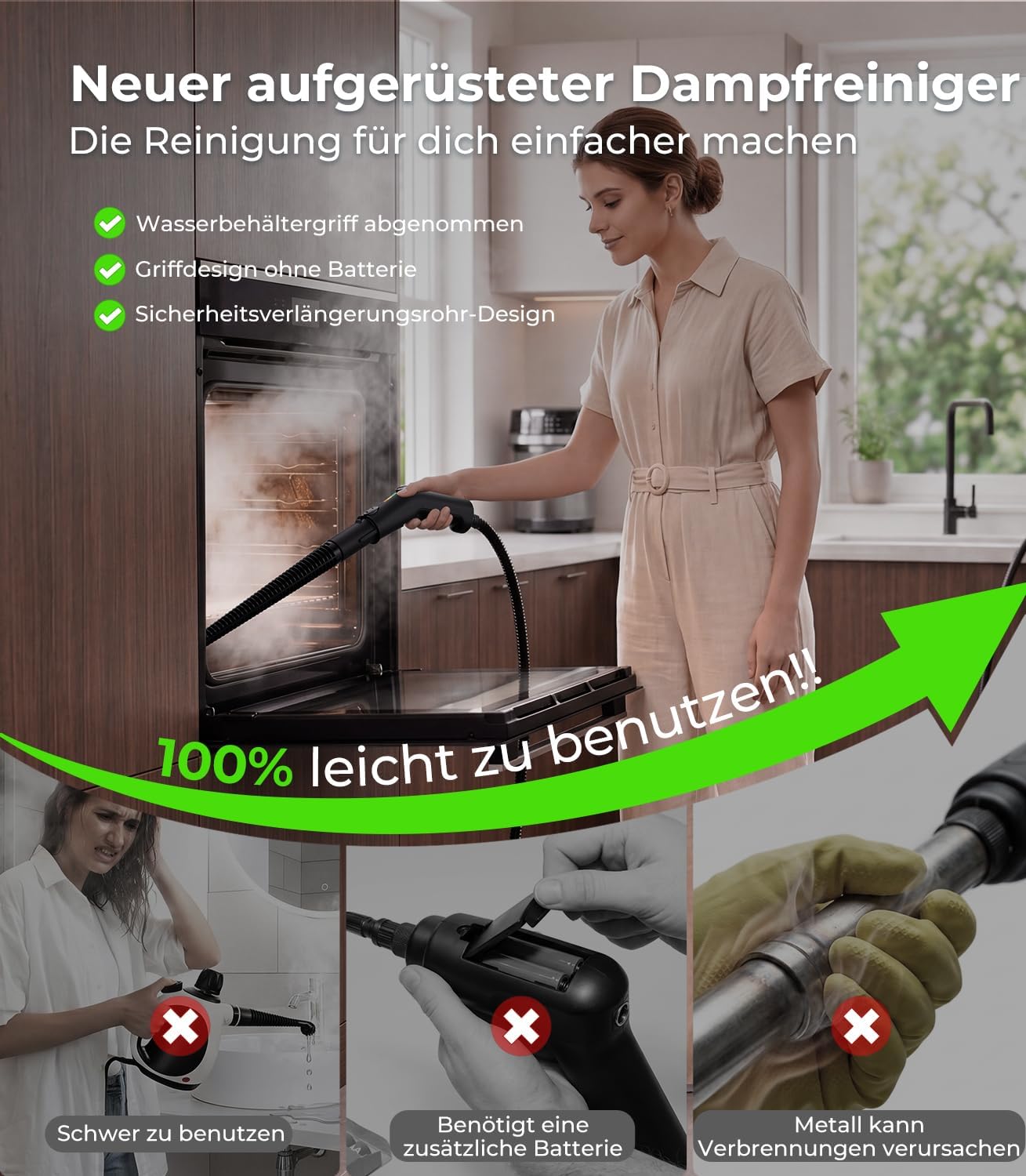 20-IN-1 Dampfreiniger Handgerät【100% Kühler & Akkufreier Griff–Neueste NH Labor-Technik】【99,99% Keimreduktion–SPJ Spitzentechnik】Dampfreiniger für Alles, Steam Cleaner für Fußboden, Sofa (Grün) 3 20-IN-1 Dampfreiniger Handgerät【100% Kühler & Akkufreier Griff–Neueste NH Labor-Technik】【99,99% Keimreduktion–SPJ Spitzentechnik】Dampfreiniger für Alles, Steam Cleaner für Fußboden, Sofa (Grün) – Bild 3