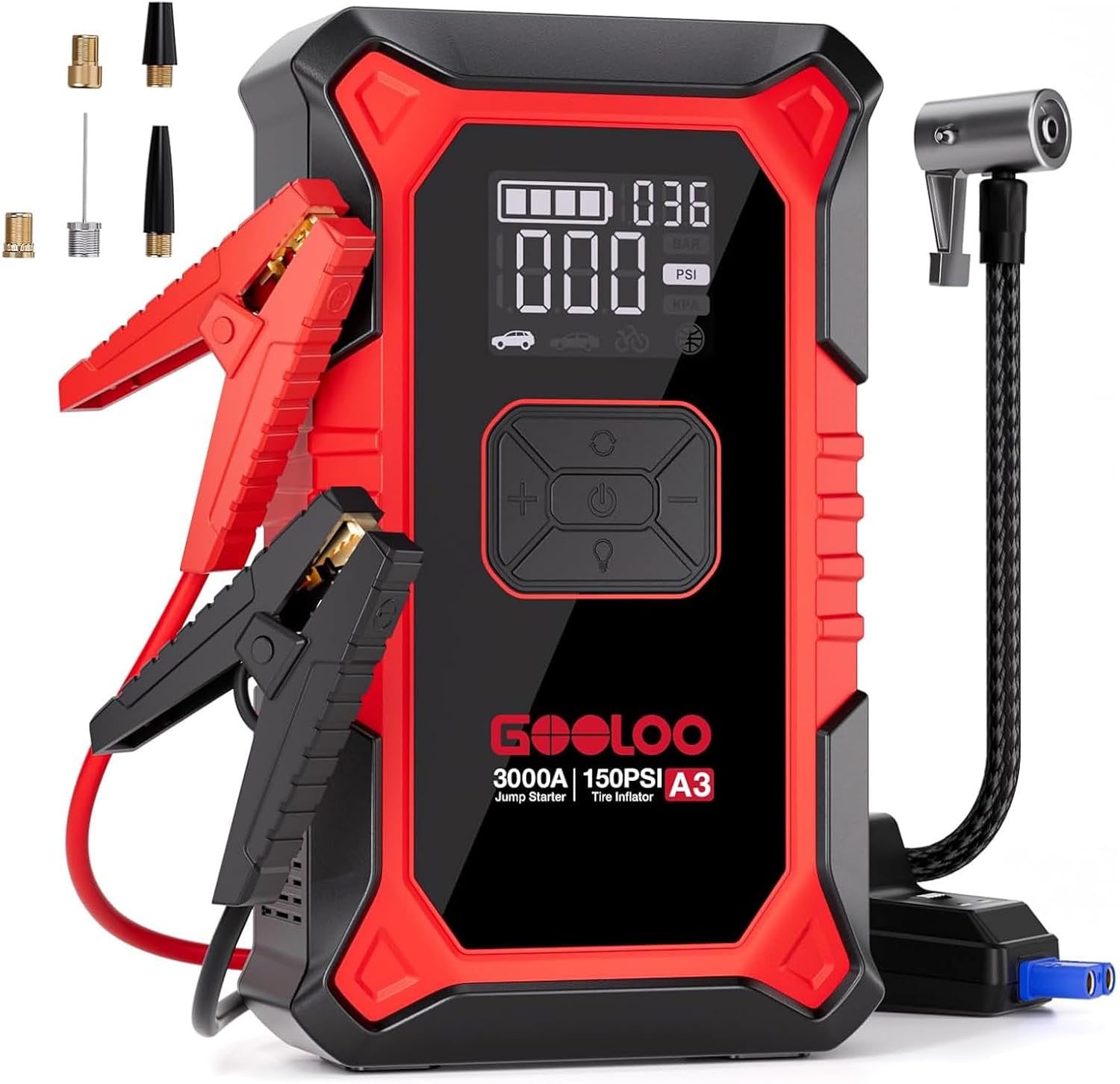 GOOLOO A3 Starthilfe Powerbank mit Kompressor 150PSI, 3000A Jump Starter