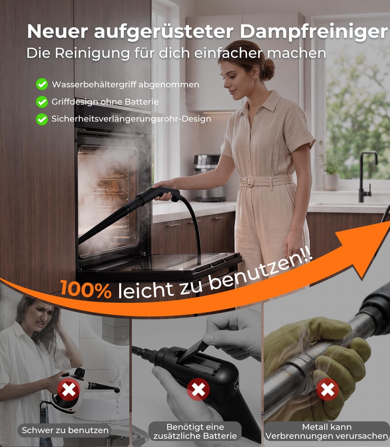 20-IN-1 Dampfreiniger Handgerät【100% Kühler & Akkufreier Griff–Neueste NH Labor-Technik】【99,99% Keimreduktion–SPJ Spitzentechnik】Dampfreiniger für Alles, Steam Cleaner für Fußboden, Sofa (Orange) 3 20-IN-1 Dampfreiniger Handgerät【100% Kühler & Akkufreier Griff–Neueste NH Labor-Technik】【99,99% Keimreduktion–SPJ Spitzentechnik】Dampfreiniger für Alles, Steam Cleaner für Fußboden, Sofa (Orange) – Bild 3