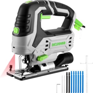 Stichsäge Elektro-stichsägen 800W : DESOON 800-3000 SPM mit Laser & LED, ±45° Neigungsschnitt, Aluminium-Basisplatte, 10 Sägeblätter, Staubabsaugung, Säge Multifunktional für Holz, Metall & Kunststoff