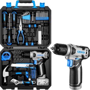 DEKO Werkzeugkoffer 126-teilig mit 8V-Akkuschrauber und LED, Blau