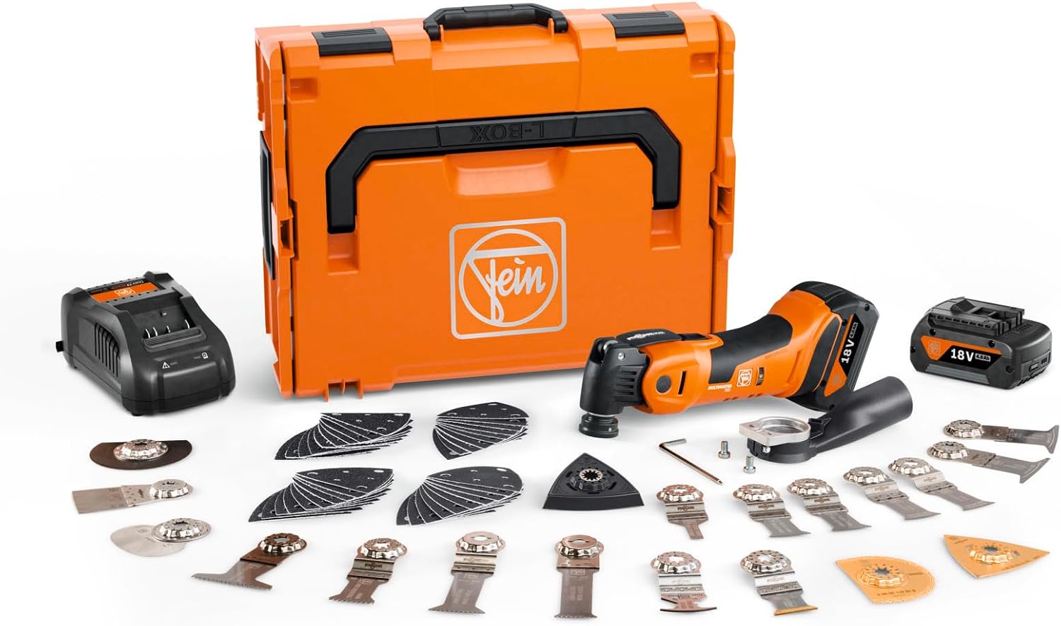 Fein Akku Multimaster AMM 700 MAX TOP 4.0 AH AS (18 V, Akku 4,0 Ah, AMPShare, StarlockMax, inkl. Zubehör-Set 60-teilig für Holz, Kunstsoff + Metall, Multifunktionswerkzeug, in L-Boxx) 71293661000