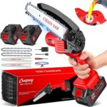 Mini Kettensäge 6 Zoll mit Akku 2 x 4000 mAh, Akku Kettensäge mit Automatischer Öler, Handkettensäge Akku für Gartenscheren Astschere Holzschneidenz
