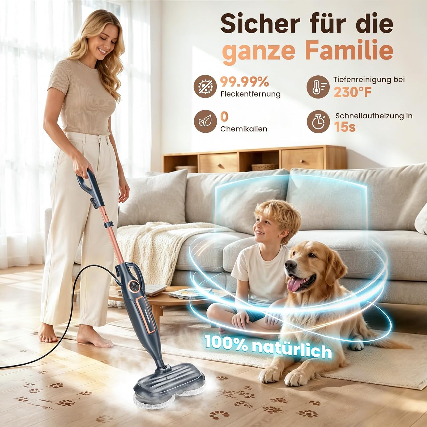 Dampfreiniger, Dampfbesen Steam Mop mit Rotationspads 8-in-1,1300W 2 Dampfreiniger, Dampfbesen Steam Mop mit Rotationspads 8-in-1,1300W – Bild 2