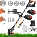 Rasentrimmer mit Akku und Messern 21V Freischneider mit 2*2.0 Ah Akkus und Ladegerät 3 in1 Elektrischer Rasenkantenschneider ohne Kabel Verstellbarer Griff Akku Trimmer für Höfe Garden Trimmen Schwarz