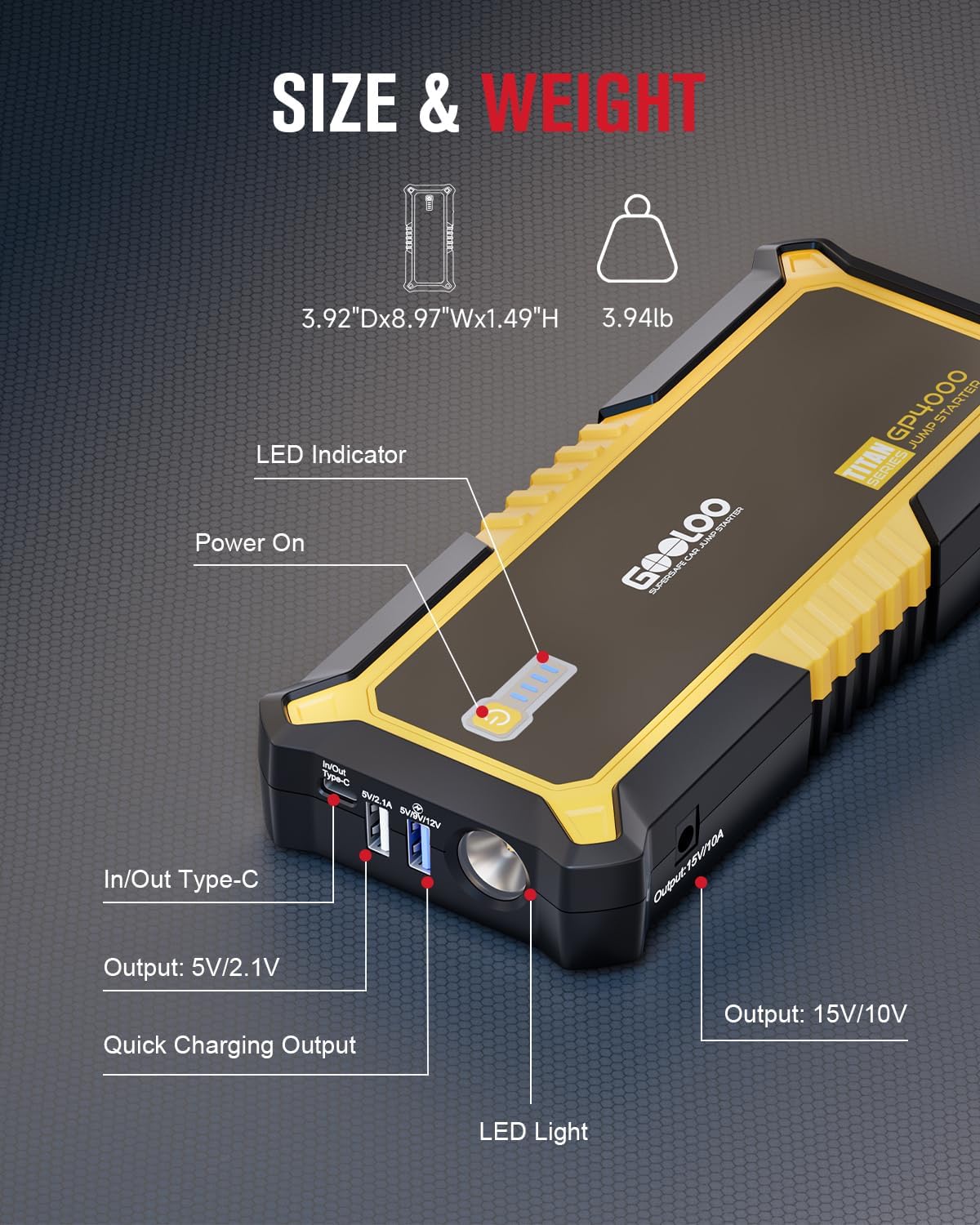 GOOLOO GP4000 4000A Starthilfe Powerbank für Alle Benziner & bis 10L Diesel 5 GOOLOO GP4000 4000A Starthilfe Powerbank für Alle Benziner & bis 10L Diesel – Bild 5