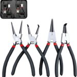4 Teiliges Sprengringzange Innen und Außen Sprengring Set mit Aufbewahrungstasche Sprengringzangen Set für Mechanik, Reparatur, Montage, Stahlzangen mit Rutschfestem Griff 170mm Schwarz