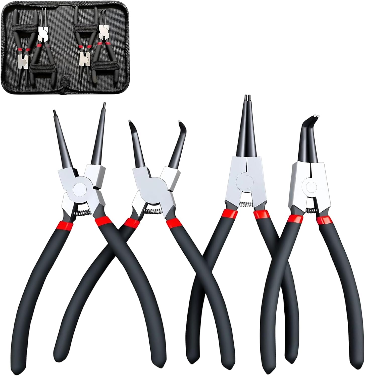 4 Teiliges Sprengringzange Innen und Außen Sprengring Set mit Aufbewahrungstasche Sprengringzangen Set für Mechanik, Reparatur, Montage, Stahlzangen mit Rutschfestem Griff 170mm Schwarz 1 4 Teiliges Sprengringzange Innen und Außen Sprengring Set mit Aufbewahrungstasche Sprengringzangen Set für Mechanik, Reparatur, Montage, Stahlzangen mit Rutschfestem Griff 170mm Schwarz