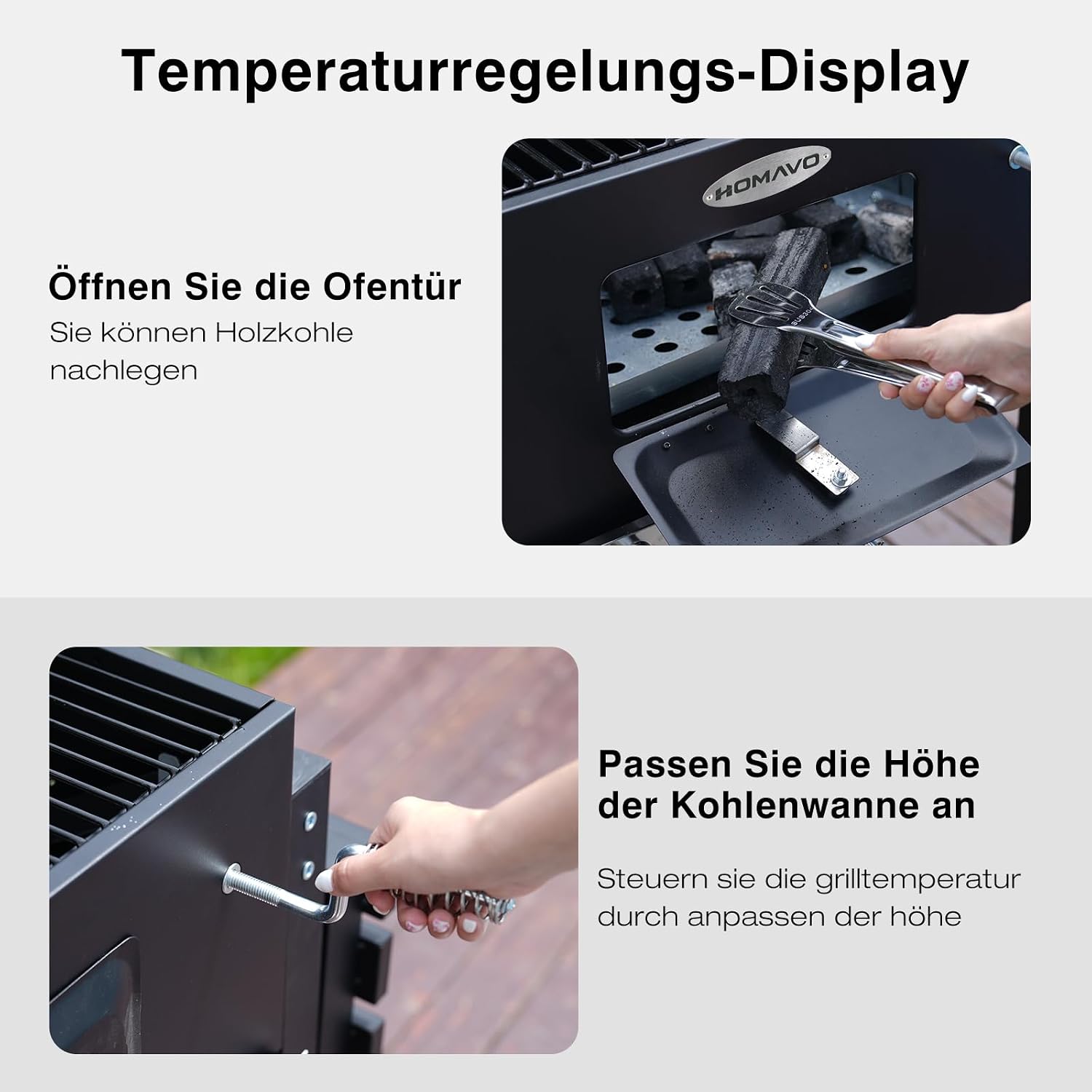 HOMAVO Holzkohlegrill, Klappbarer Grill mit Deckel, Grillfläche 56×42,5 cm, Höhenverstellbarer Kohlekorb, Klappbarer Seitentisch und Schutzhülle inklusive 3 HOMAVO Holzkohlegrill, Klappbarer Grill mit Deckel, Grillfläche 56×42,5 cm, Höhenverstellbarer Kohlekorb, Klappbarer Seitentisch und Schutzhülle inklusive – Bild 3