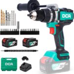DCA 20V Bürstenloser Schlagbohrschrauber 120Nm,13mm Schnellspann-Metallbohrfutter,24+1+1 Drehmomentstufen,32000 Schläge/min,Akku-Bohrschrauber mit 2x4,0 Ah Akku für Mauerwerk, Metall und Holz