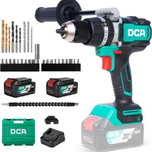 DCA 20V Bürstenloser Schlagbohrschrauber 120Nm,13mm Schnellspann-Metallbohrfutter,24+1+1 Drehmomentstufen,32000 Schläge/min,Akku-Bohrschrauber mit 2x4,0 Ah Akku für Mauerwerk, Metall und Holz