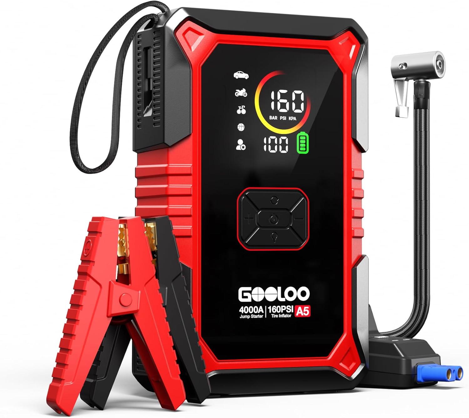 GOOLOO A5 4000A Starthilfe Powerbank mit Kompressor 160PSI Luftpumpe