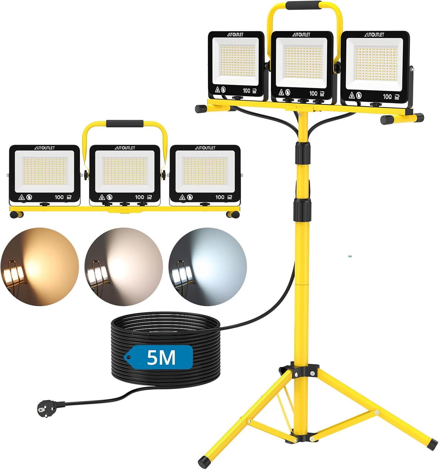 AUTOUTLET Baustrahler LED mit Stativ 300W, 3 Farbtemperaturmodi & 5M Kabel 1 AUTOUTLET Baustrahler LED mit Stativ 300W, 3 Farbtemperaturmodi & 5M Kabel