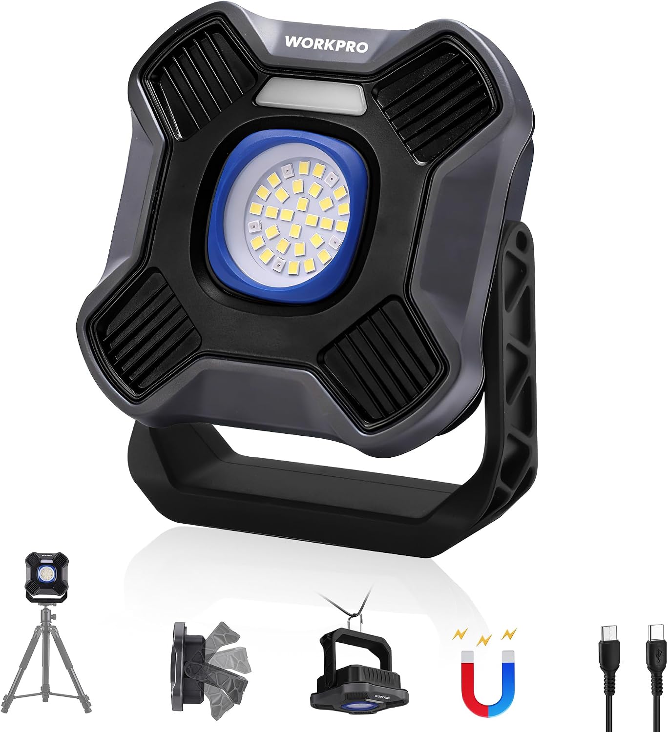 WORKPRO Akku LED Arbeitsleuchte 2000lm, 5 Lichtmodi, Magnetfuß 1 WORKPRO Akku LED Arbeitsleuchte 2000lm, 5 Lichtmodi, Magnetfuß