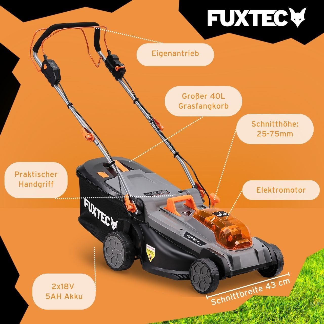 FUXTEC 40V Akku-Rasenmäher FX-E2RM43PROSET • Radantrieb • FlexSpeed • 43cm 3 FUXTEC 40V Akku-Rasenmäher FX-E2RM43PROSET • Radantrieb • FlexSpeed • 43cm – Bild 3