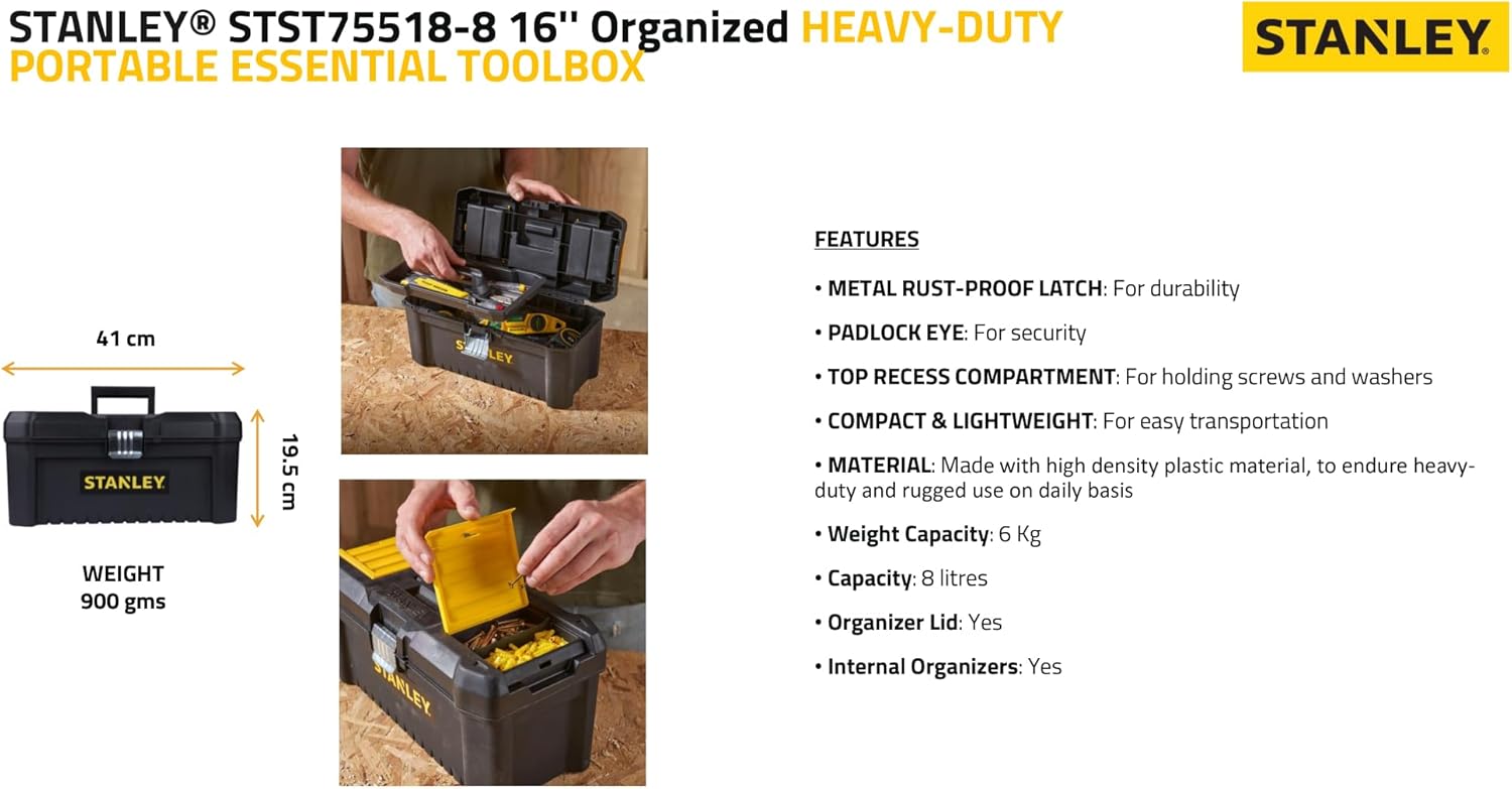 STANLEY 16 Zoll Essential Leichtgewicht-Werkzeugkiste, STST1-75518 4 STANLEY 16 Zoll Essential Leichtgewicht-Werkzeugkiste, STST1-75518 – Bild 4
