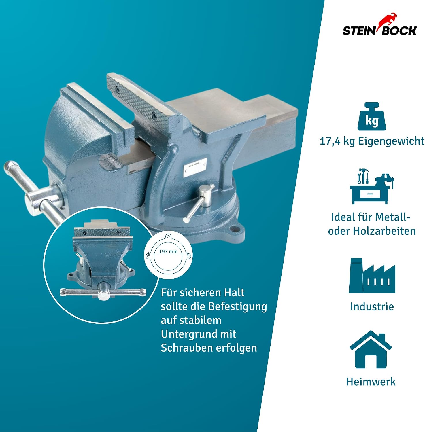Steinbock Schraubstock 360° drehbar | 150 mm Backenbreite | Blau 4 Steinbock Schraubstock 360° drehbar | 150 mm Backenbreite | Blau – Bild 4