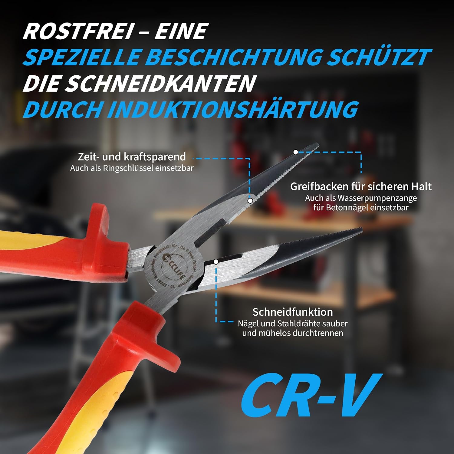CCLIFE VDE Spitzzange 160mm, feine Spitze, 1000V, Cr-V Stahl, mit Schneide 4 CCLIFE VDE Spitzzange 160mm, feine Spitze, 1000V, Cr-V Stahl, mit Schneide – Bild 4