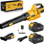 Akku-Laubbläser 21V, Laubbläser Akku mit 2×4,0Ah Akkus